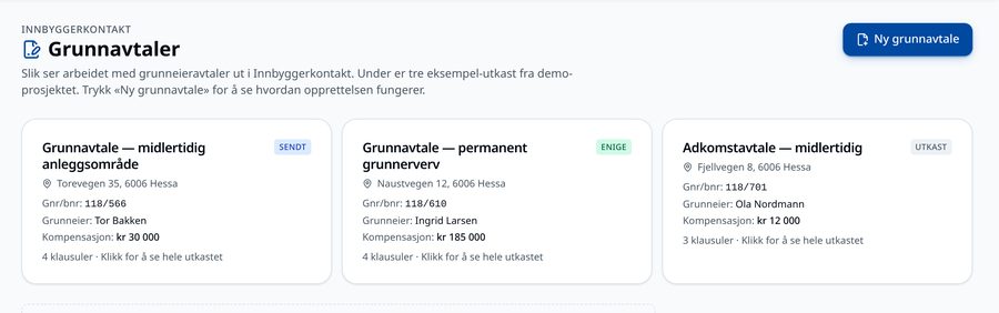 Skjermbilde fra Innbyggerkontakt: grunnavtaler og krav